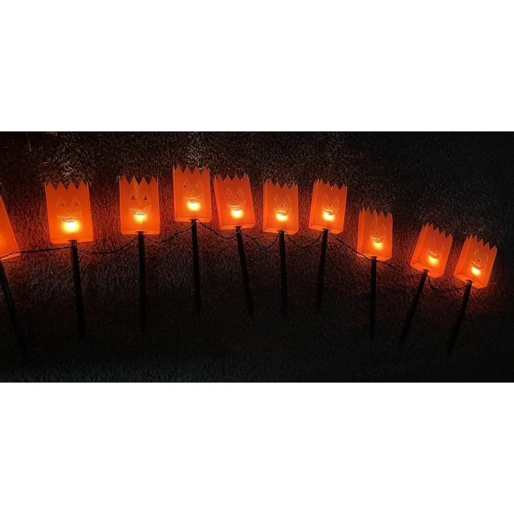 Vintage 1990s Halloween Jack‎ O Lantern Pathway Lights Set of 10 Pumpkin Stakes